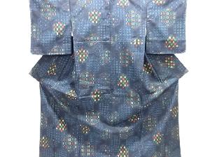 未使用品　亀甲に矢羽根模様織り出し手織り紬着物